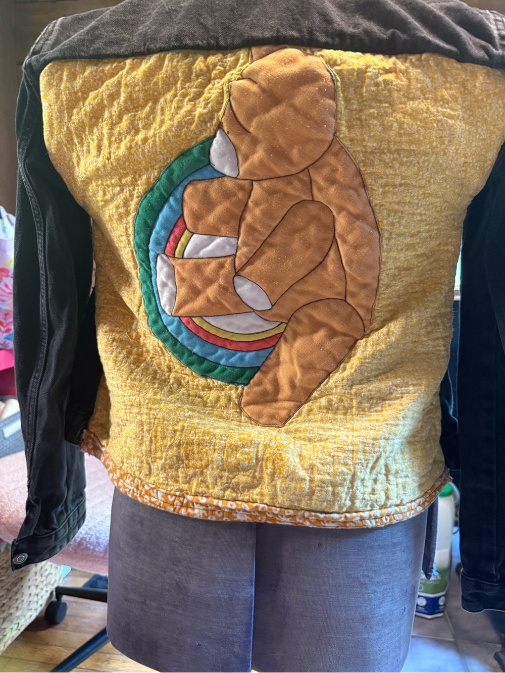 Quilted Yellow Teddy Bear Patchback Jacket